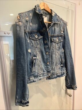Zara Ripped Jean Blue Denim Jacket